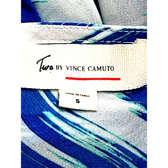 Vince Camuto Two by Small Blue White Abstract Print V Neck Sleeveless Tunic Top - Picture 6 of 7